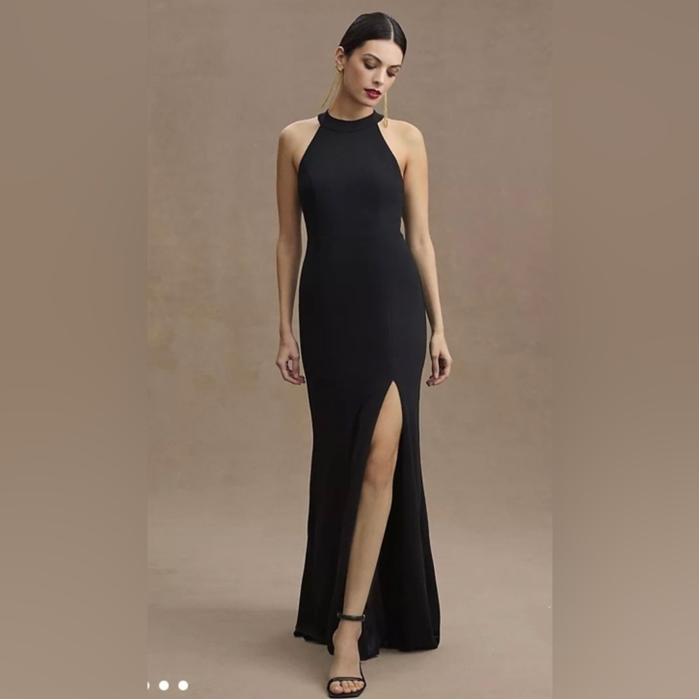 BHLDN Lennox Halter Open-Back Crepe Gown by Anthropologie Black size 8
